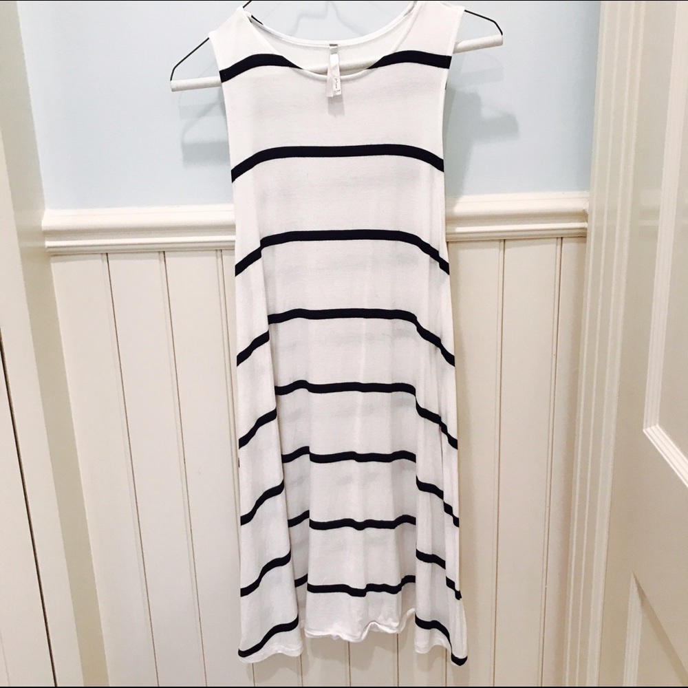 Black and white striped swing dress