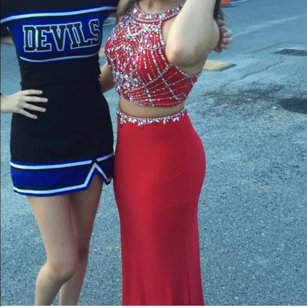 Red two piece prom dress