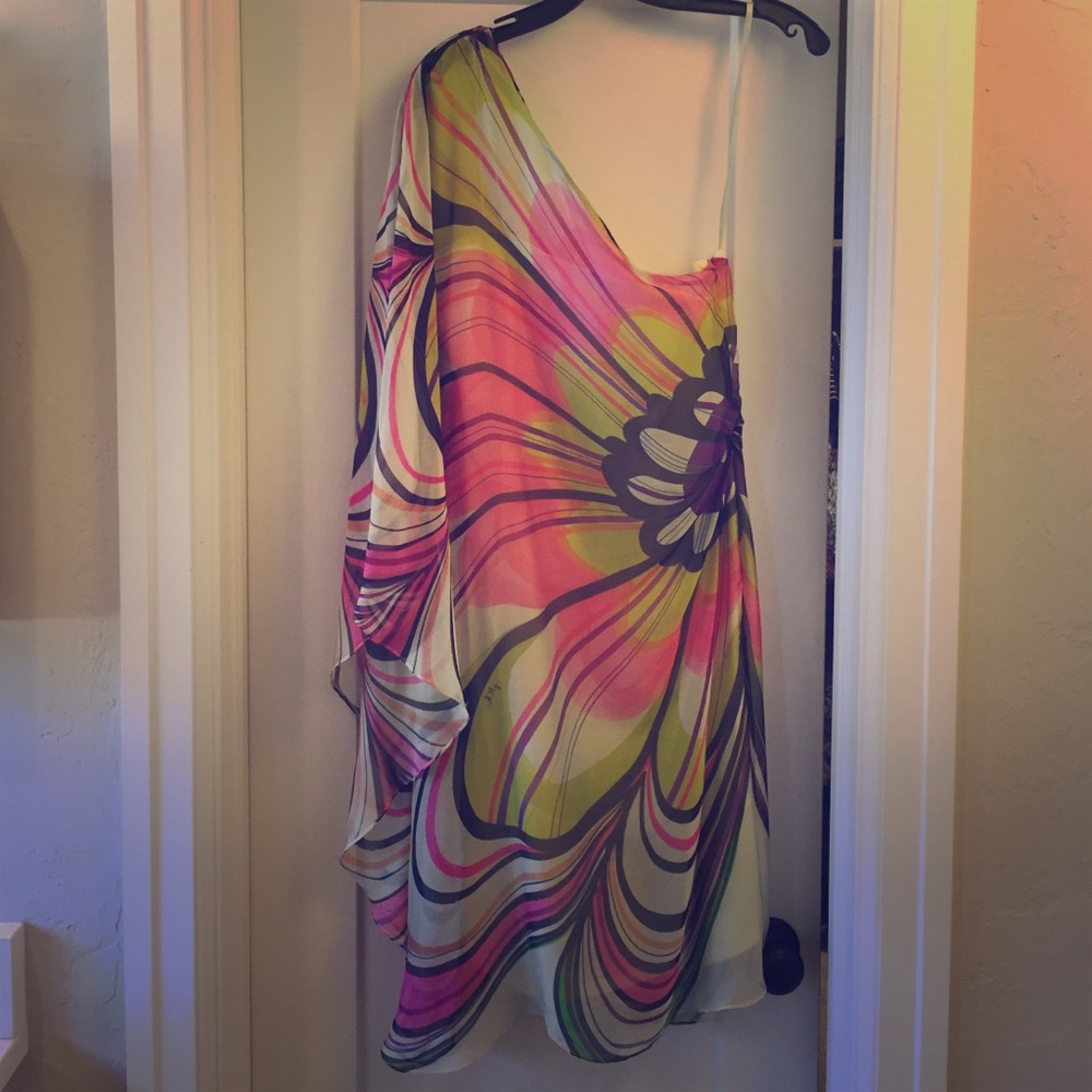 NWT Milly one shoulder flutter sleeve dress