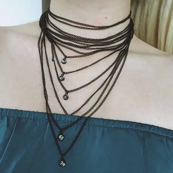 • black mesh choker chain necklace • - Picture 2 of 4