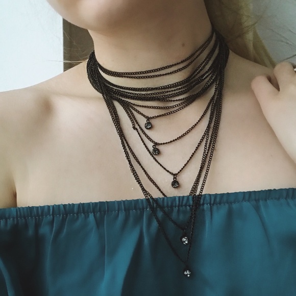 • black mesh choker chain necklace • - Picture 3 of 4