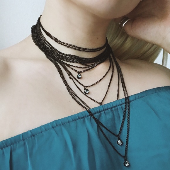 • black mesh choker chain necklace • - Picture 4 of 4