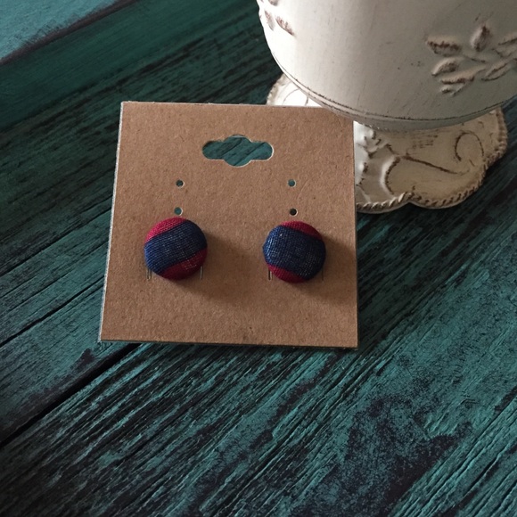 Navy and Maroon Fabric Wrapped Earrings - Picture 1 of 2