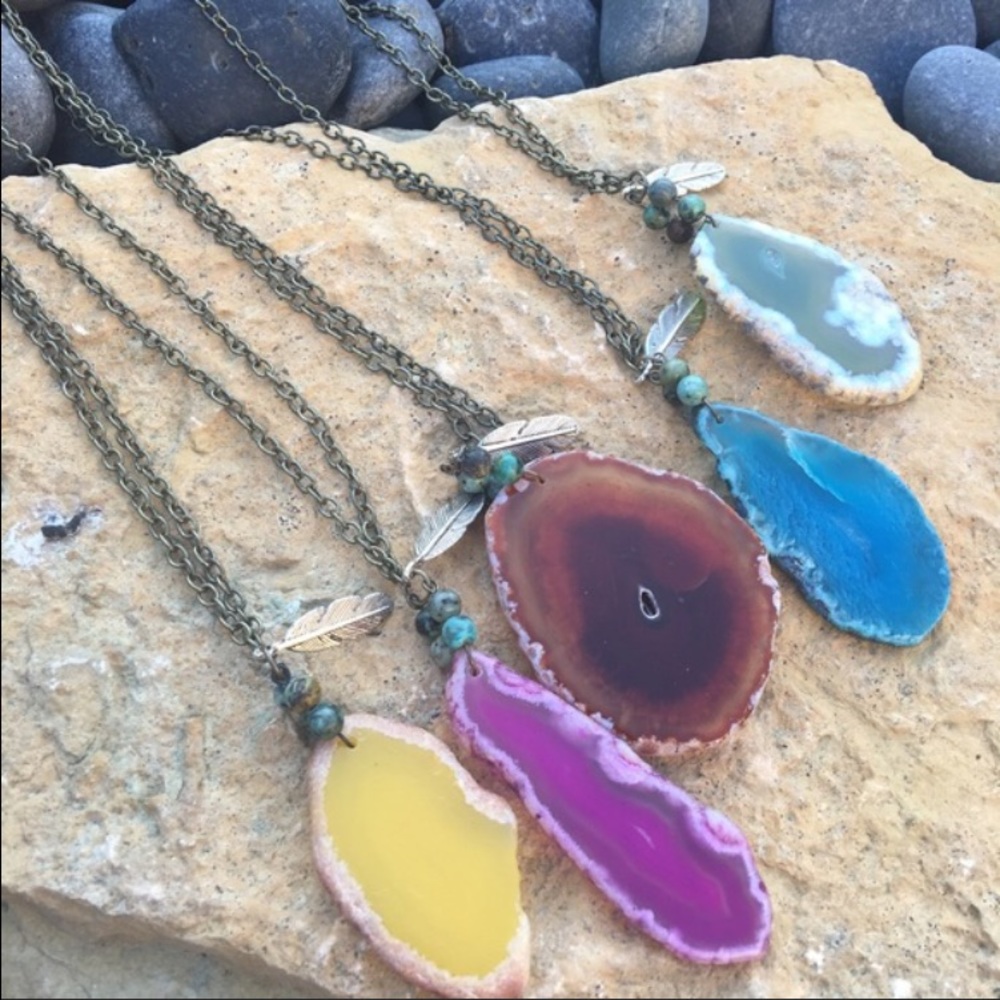 Nwt natural Druzy stone boho necklace - Picture 2 of 3