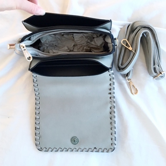Grey Whipstitched Vegan Leather Crossbody - Picture 4 of 4