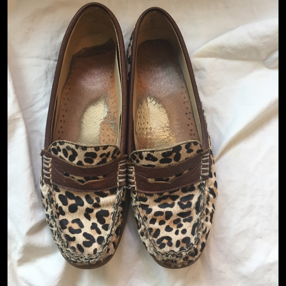 Sperry leopard leather calf-hair loafers