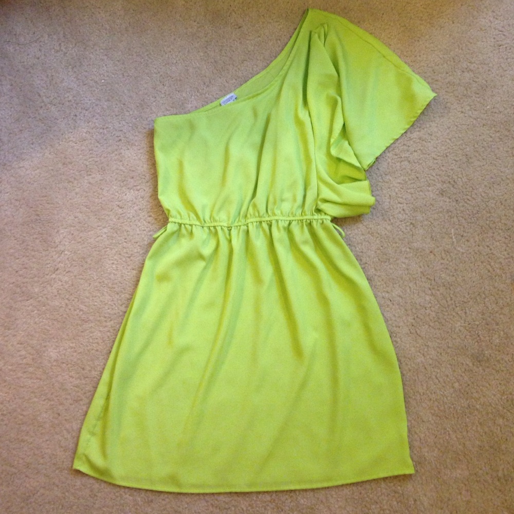 Charming Charlie Citron Green One Shoulder Dress S