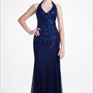 Nightway full length prom dress navy sparkle