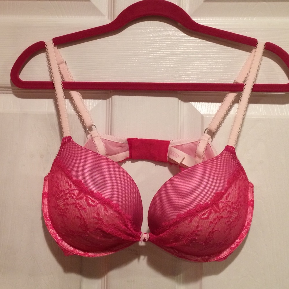 VS pink lace padded demi bra
