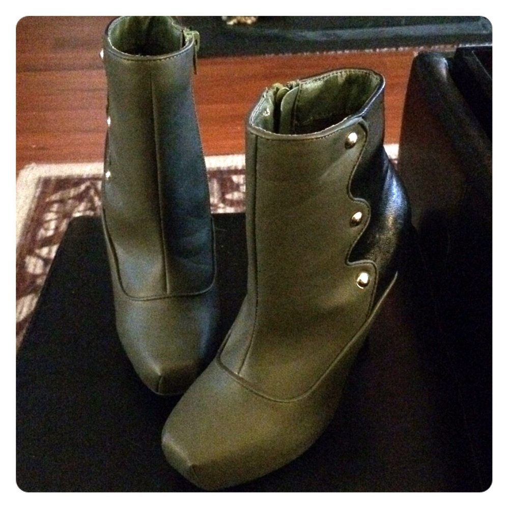 Dark Olive Green and Black Booties