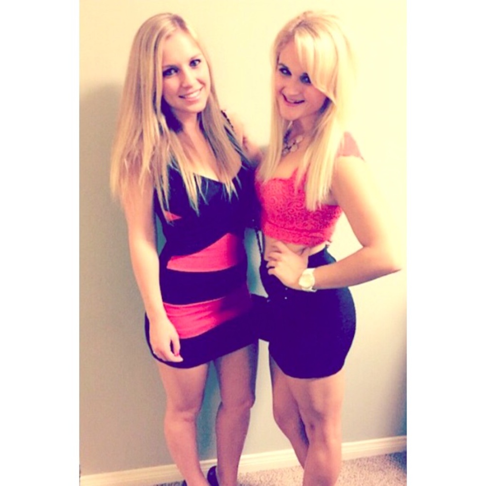 Black and coral striped dress!