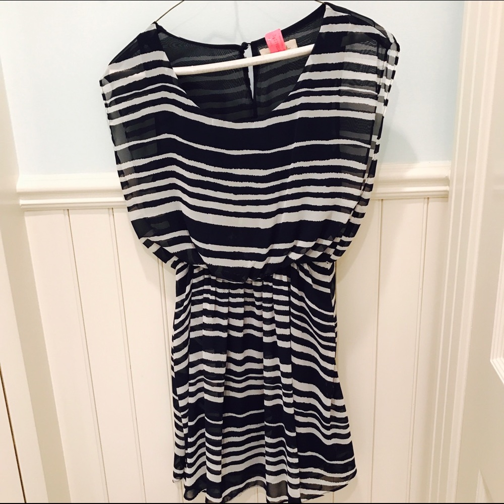 Navy and white striped chiffon flowy dress