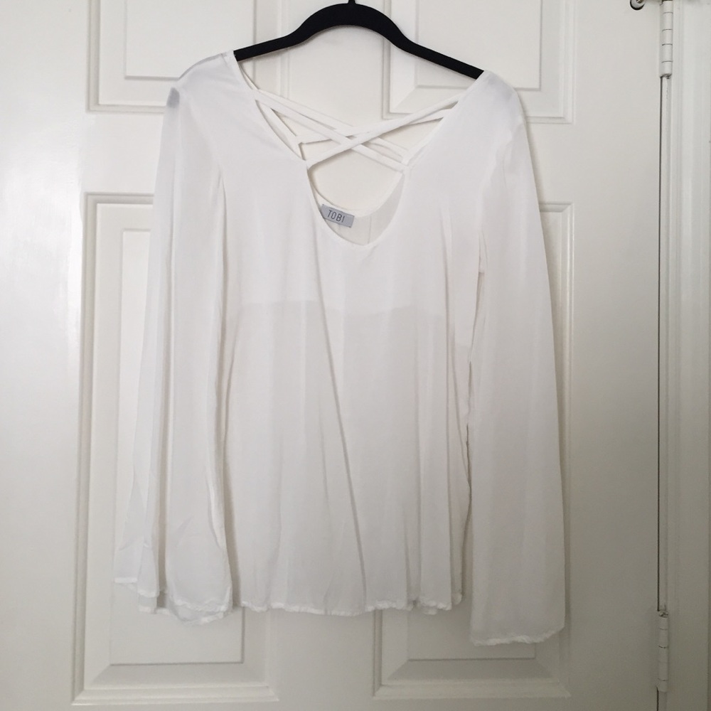 Tobi White Criss Cross Long Sleeve Top - Picture 1 of 2