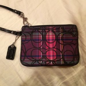 Coach purple and magenta plaid wristlet