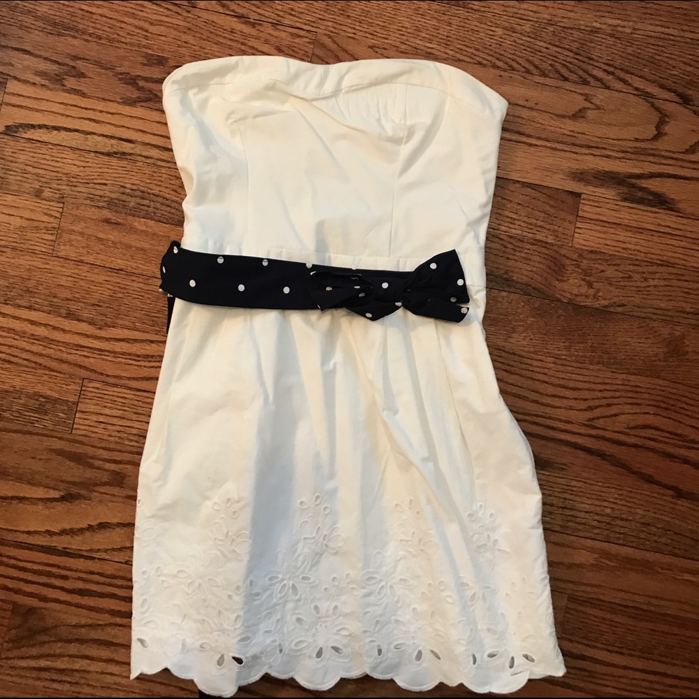 Holloster white dress with blue belt bow