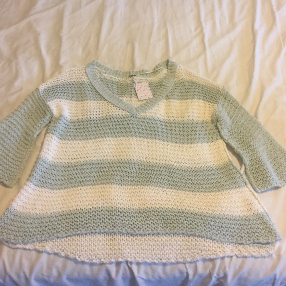 NWT Free People mint/ivory knit sweater