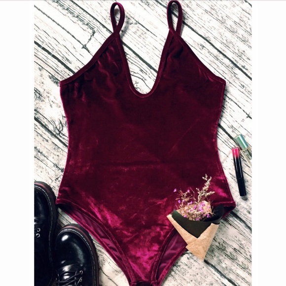 shopcherrypop Tops - 🚨SOLD🚨👑HP 8/26👑 Wine Red Slip Velvet Bodysuit