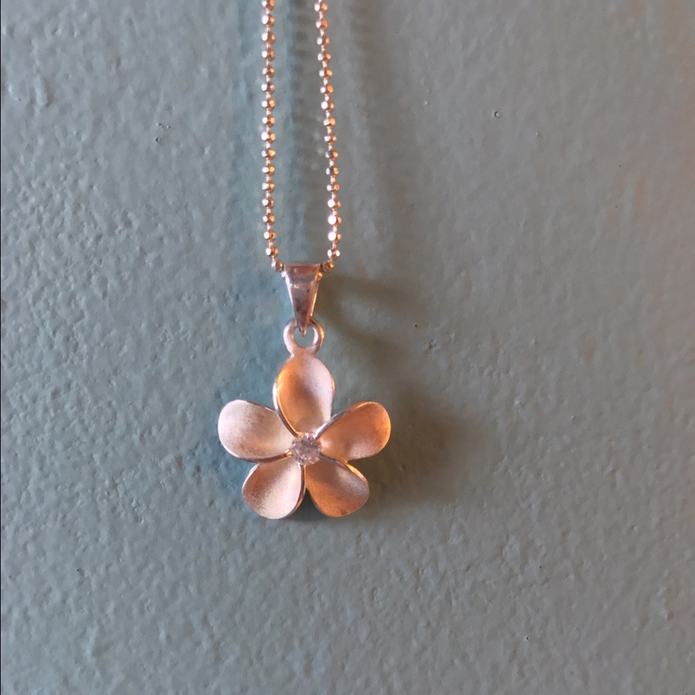 Hawaiian hibiscus flower necklace sterling silver