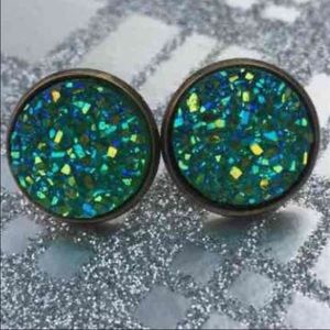 Green Druzy Earrings