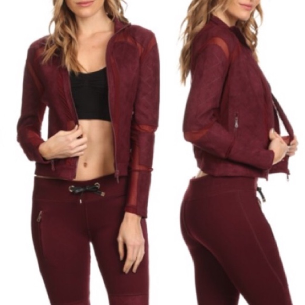 LAST 2 // Burgundy Mesh Suede Moto Jacket - Picture 2 of 4