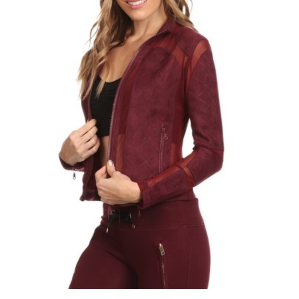 LAST 2 // Burgundy Mesh Suede Moto Jacket - Picture 3 of 4