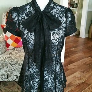 Black cap sleeve lace blouse