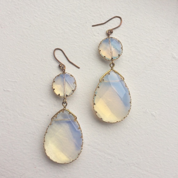 Iridescent Clear Holographic Gold Drop Earrings - Picture 2 of 3