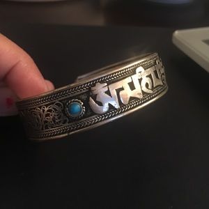 Antique silver filigree Tibetan OM mantra cuff