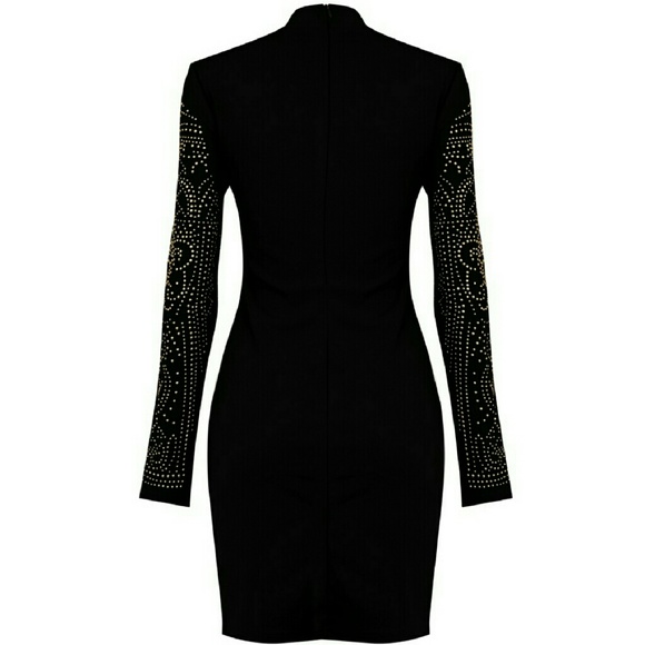 NWT black studded embellished body con dress - Picture 2 of 4