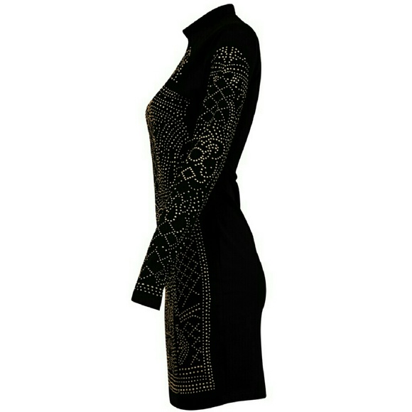 NWT black studded embellished body con dress - Picture 3 of 4