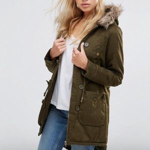 QED London Parka With Faux Fur Hood