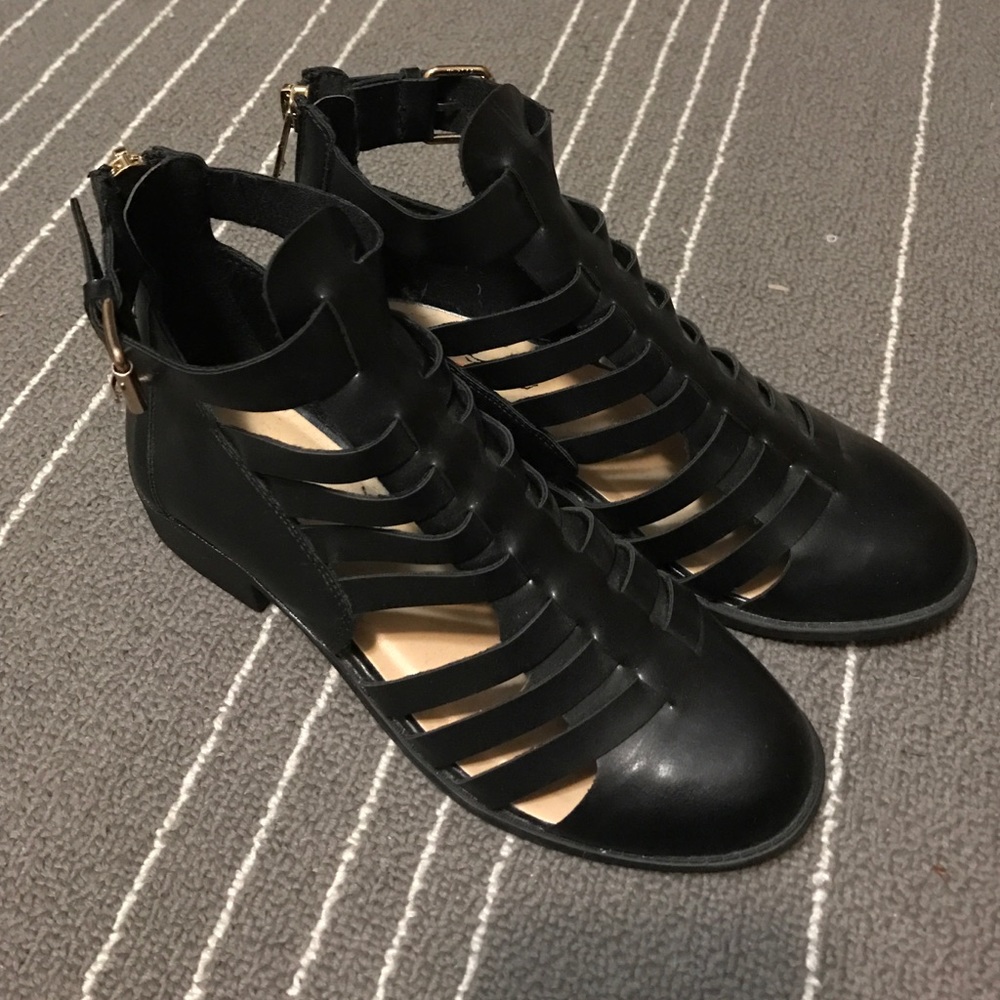 JustFab black strap booties