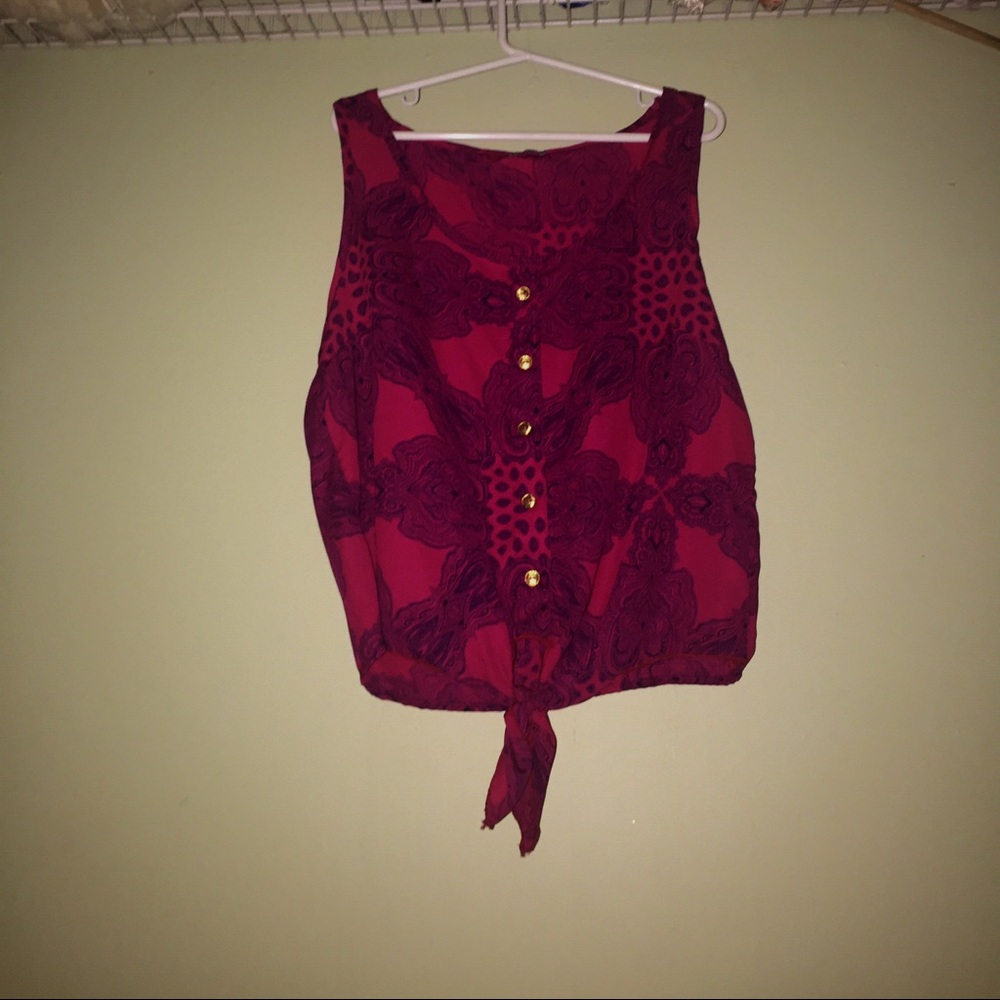 Dark Red Patterned Top