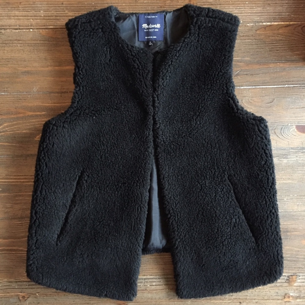 Madewell black shearling faux fur vest