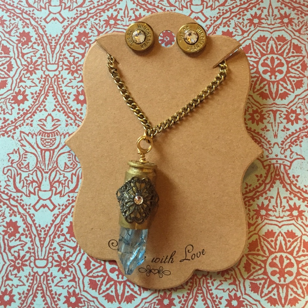 Bullet shell necklace and earring set