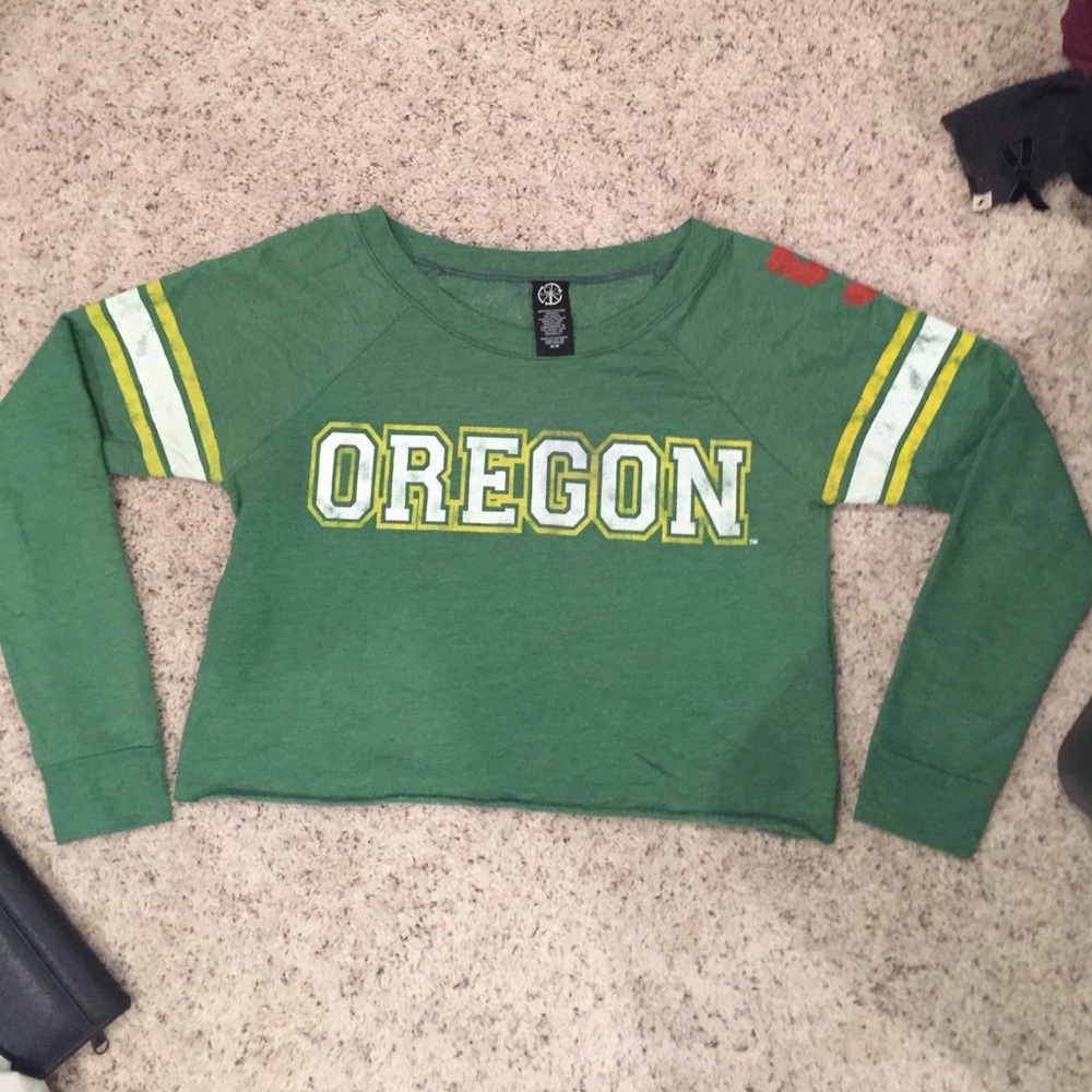 Green & Yellow Oregon Ducks Crop Crew Neck Sweater
