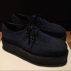 DEMONIA By Pleasure Blue Suede Creeper