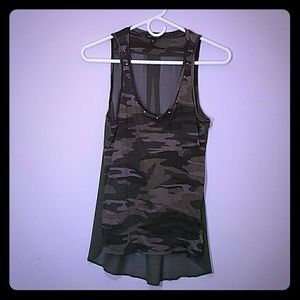 Express High Low Camo Tank with Gold Studs