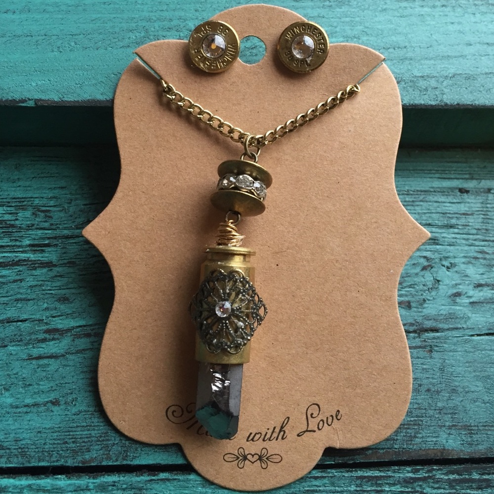 Bullet shell necklace and and earring set