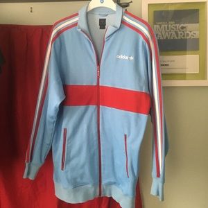 Adidas firebird track jacket baby blue and red