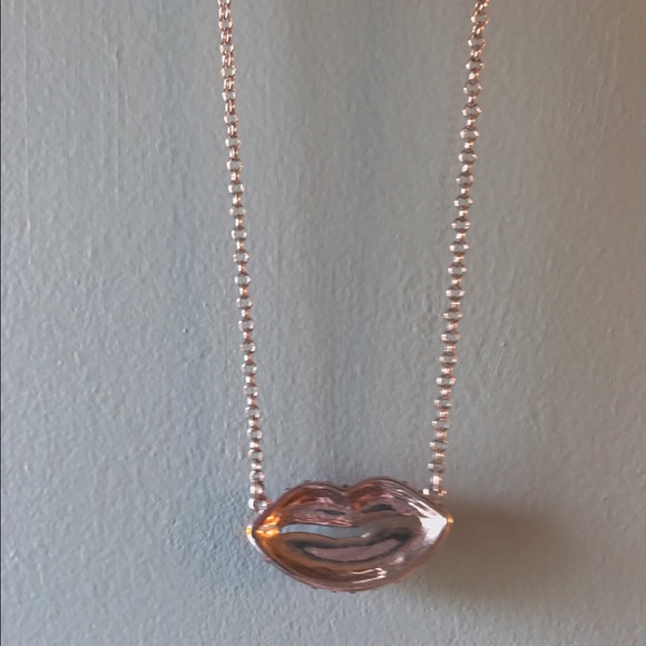 Girl's Rhinestone Pink Lips Necklace - Picture 4 of 4