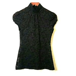 Mock Neck Cap Sleeve Lace Tee