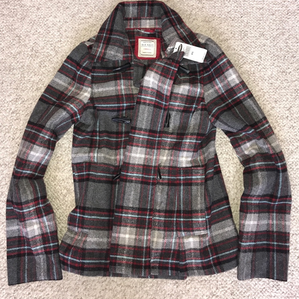 Brand new super cute plaid pea coat