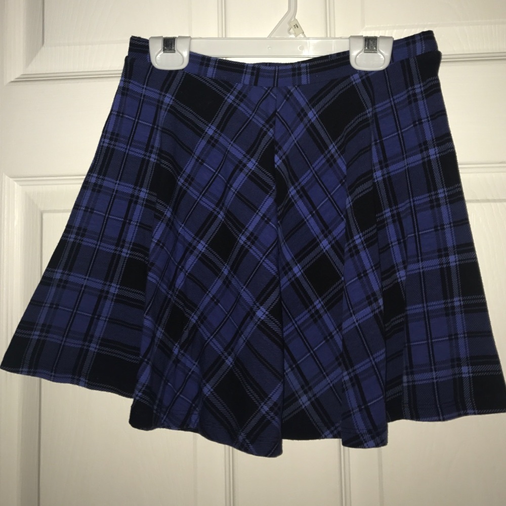 Blue plaid cotton skater skirt