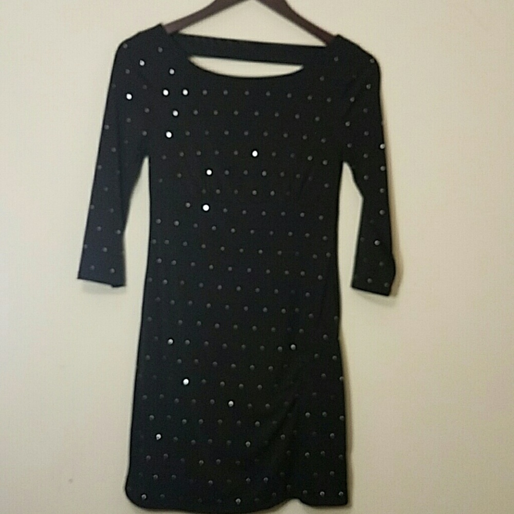 Studded Black 3 Quarter-Sleeve Dress