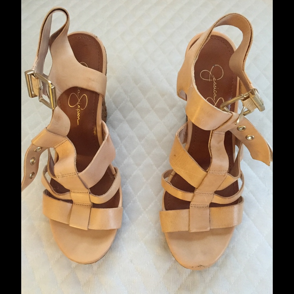 Jessica Simpson Nude Wedge Sandals