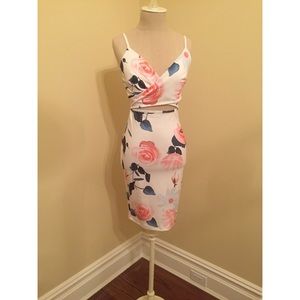 Spaghetti Strap Cut Out Floral Dress