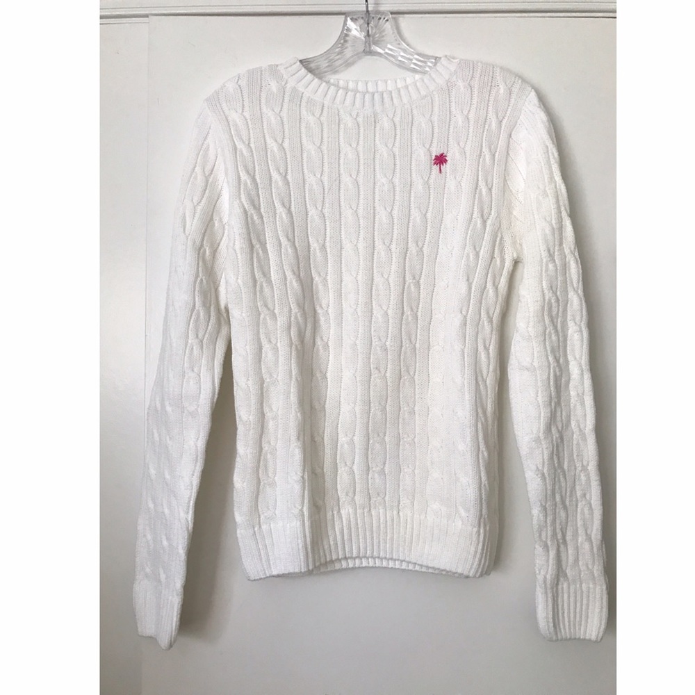 EUC Crew Neck Cable Knit Sweater in White, sz XS