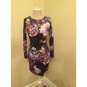 Aqua Long Sleeve Floral Dress