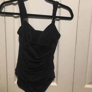 Black One Piece Swimsuit with Gold Rings